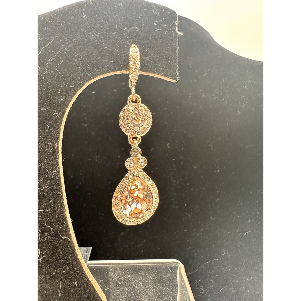 Givenchy Rose Gold Swarovski Crystal Linear Earrings Lever Back Drop Style Bling - Picture 8 of 10
